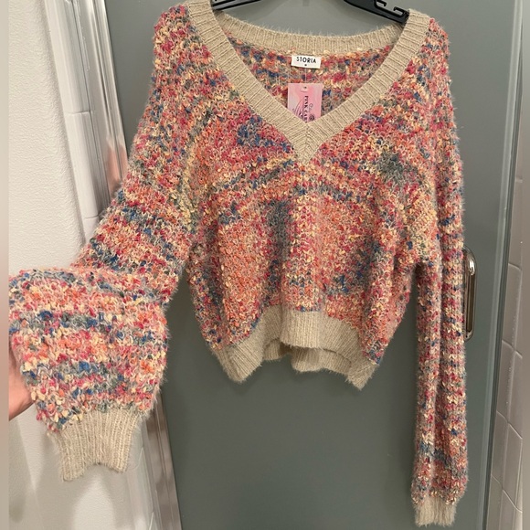 NEW confetti rainbow beige cozy sweater - Picture 2 of 8